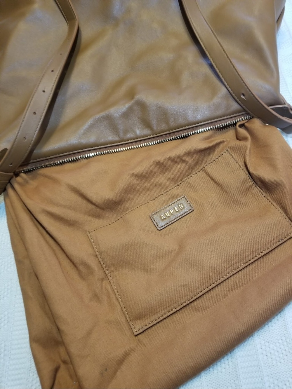Aupen Minimal Triangular Shoulder Bag in Cognac Brown - Picture 4 of 10